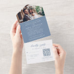Modern Boho Photo RSVP QR Code Dusty Blue Wedding All In One Invitation<br><div class="desc">Simple Modern Elegant Stylish Photo RSVP QR Code Wedding Dusty Blue All in One Invitation</div>