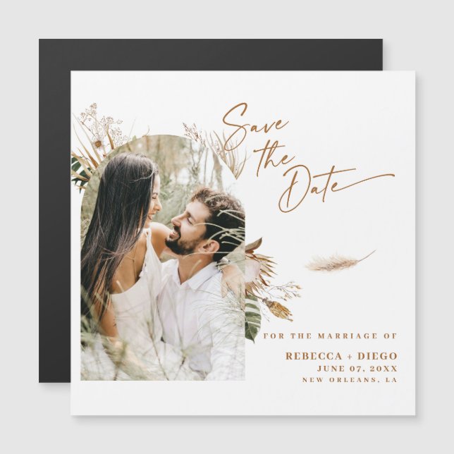 Modern Boho Photo Save The Date Magnetic Card (Front/Back)