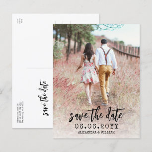 Modern Boho Photo Script Save The Date Postcard