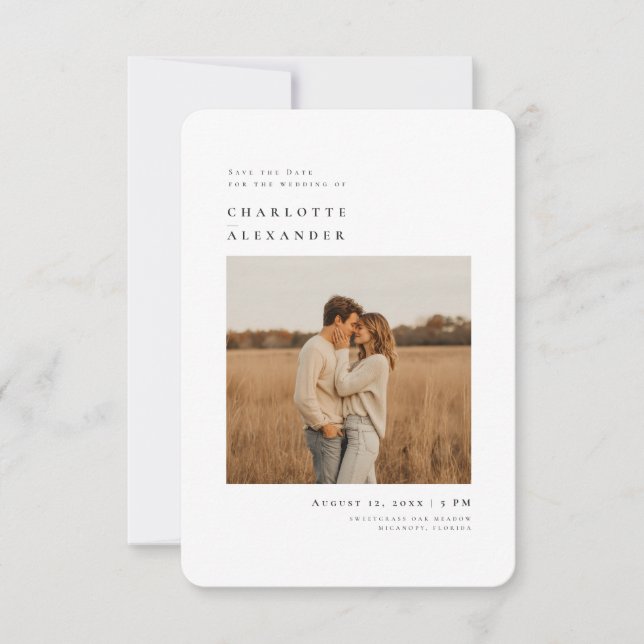 Modern Boho Photo Wedding Save the Date Card (Front)
