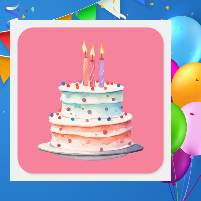 Modern Boho Pink Colourful Birthday Cake Square Sticker (Creator Uploaded)