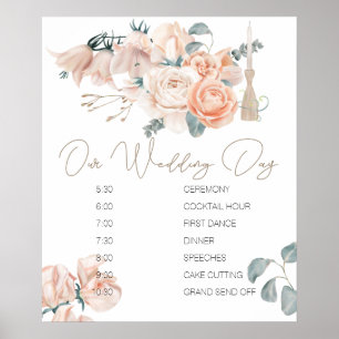 Modern Boho Pink Elegant Wedding Schedule Sign