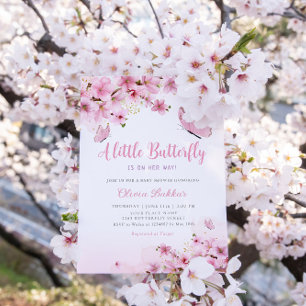 Modern Boho Pink Floral Butterfly Girl Baby Shower Invitation