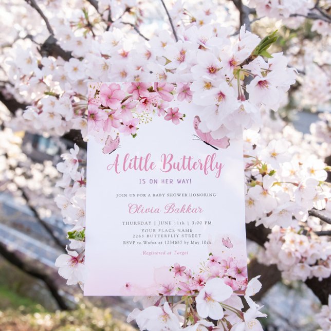 Modern Boho Pink Floral Butterfly Girl Baby Shower Invitation (Creator Uploaded)