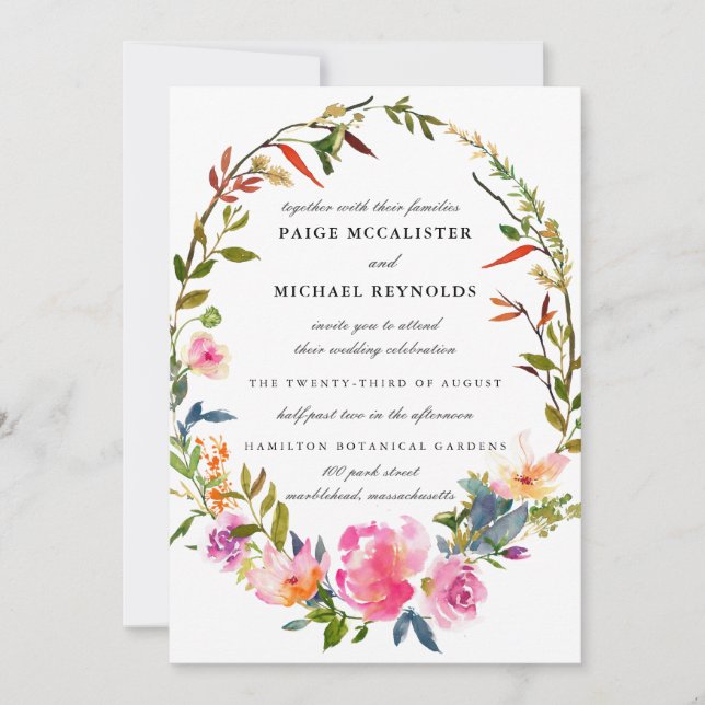 Modern Boho Pink Floral Wedding Invitation (Front)