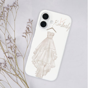 Modern Boho Pink Floral Wedding Monogram Name iPhone 16 Case