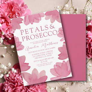 Modern Boho Pink Watercolor Petals & Prosecco Invitation