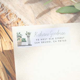 Modern Boho Plants Script Name & Address Return Address Label