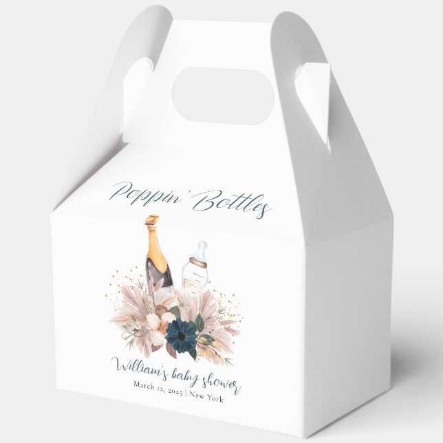 Modern Boho Poppin Champagne Bottles Baby Shower  Favour Box (Back)