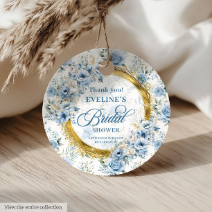 Modern Boho Powder Blue Gold Glitter Wild Flowers Favour Tags