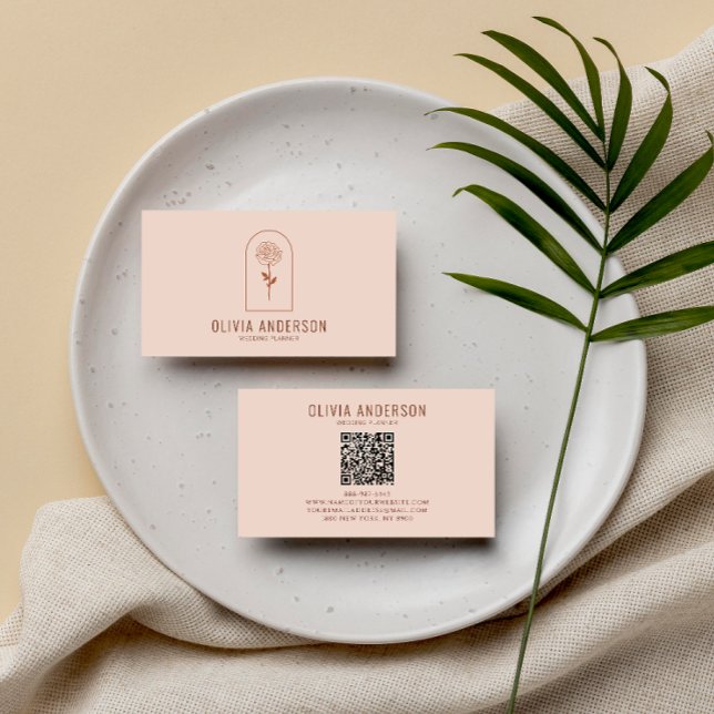 Modern Boho QR Code Terracotta Floral Unique       Business Card (Creator Uploaded)