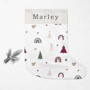 Modern Boho Rainbow And Heart Print Small Christmas Stocking
