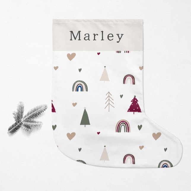 Modern Boho Rainbow And Heart Print Small Christmas Stocking (Creator Uploaded)