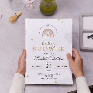Modern Boho Rainbow Baby Shower Invitation