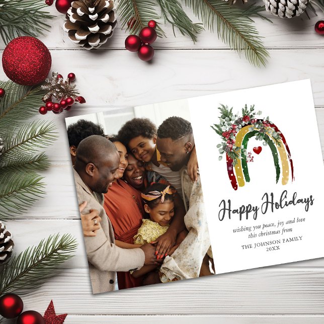 Modern Boho Rainbow Photo Christmas Holiday Card (Creator Uploaded)