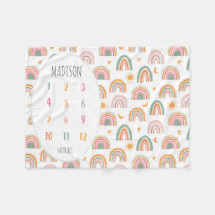 Modern Boho Rainbow Stars Moon Sun Baby Milestone Fleece Blanket