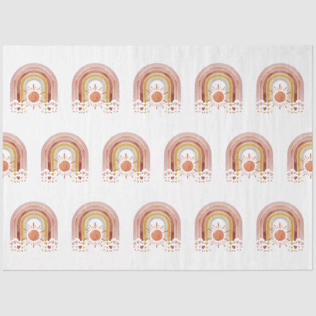 Modern BOHO Rainbow Sun Heart Dusty Pink Mustard Tissue Paper (Front)