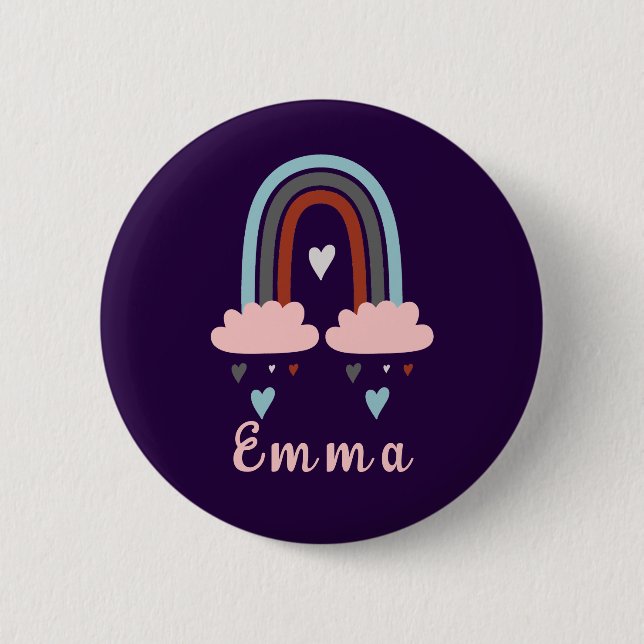 Modern Boho Rainbow with Personalised Name  6 Cm Round Badge (Front)