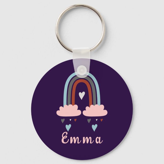 Modern Boho Rainbow with Personalised Name Key Ring (Front)