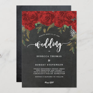 modern boho red floral wedding invitation
