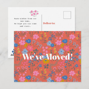 Modern Boho Red Floral We've Moved New Home Postcard