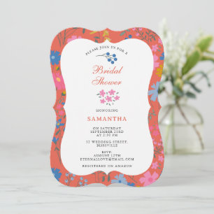 Modern Boho Red Floral Wildflowers Bridal Shower Invitation