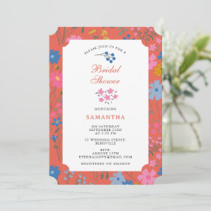 Modern Boho Red Floral Wildflowers Bridal Shower Invitation