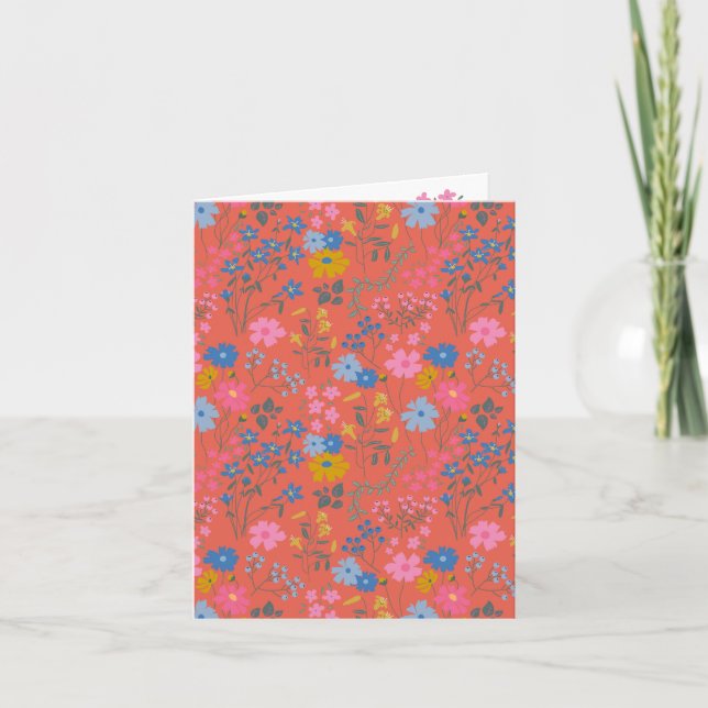 Modern Boho Red Floral Wildflowers Card (Front)