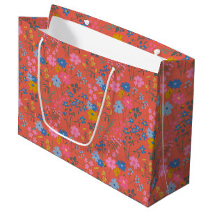 Modern Boho Red Floral Wildflowers Large Gift Bag