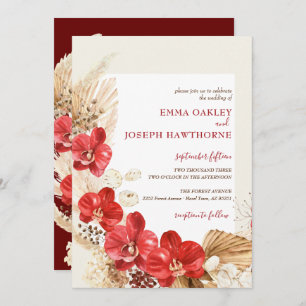 Modern boho red orchid fall custom Wedding Invitat Invitation