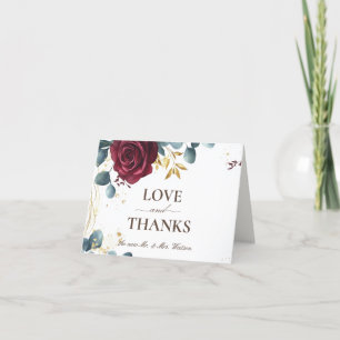 Modern Boho Red Rose Spring Summer Wedding Thank You Card