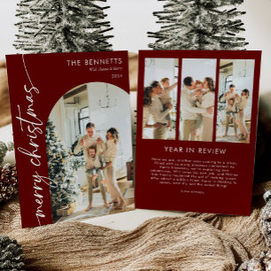 Modern Boho Red Year In Review Christmas Photo Holiday Card