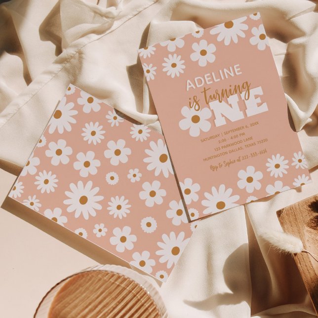 Modern Boho Retro Daisy One Birthday Party Invitation (Creator Uploaded)