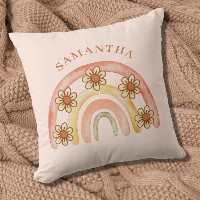 Modern Boho Retro Rainbow Name  Cushion (Creator Uploaded)