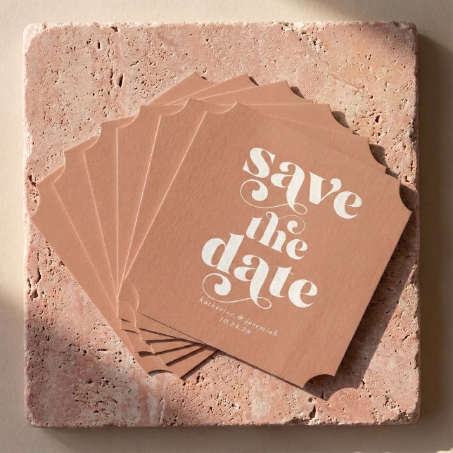 Modern Boho Retro Typography Wedding Save the Date Paper Coaster (Creator Uploaded)