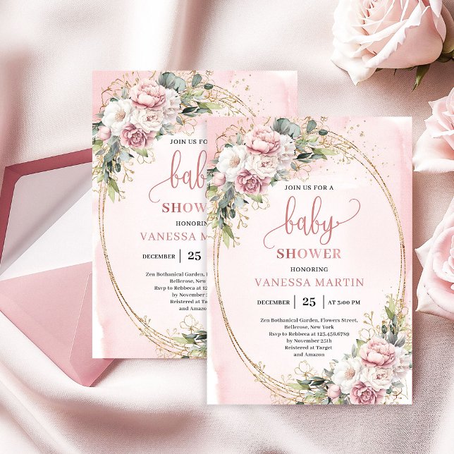 Modern Boho Rose Gold Floral Baby Shower Girl Invitation (Modern Boho Rose Gold Floral Baby Shower Girl)