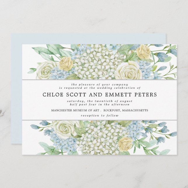 Modern Boho Rose Hydrangea Floral Wedding Invitation (Front/Back)