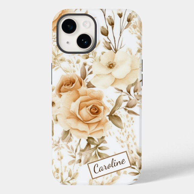 Modern Boho Roses Neutral Case-Mate iPhone Case (Back)