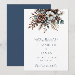 Modern Boho Rustic Floral Pinecones Wedding Save The Date