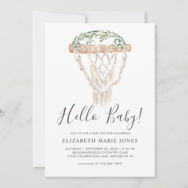Modern Boho Rustic Greenery Macrame Baby Shower Invitation (Front)
