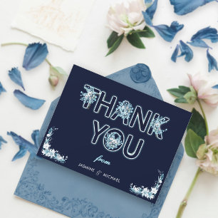 Modern Boho Rustic Navy & Light Blue Floral Cute  Thank You Card