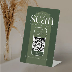 Modern Boho Sage Green Business Scannable QR Code Pedestal Sign