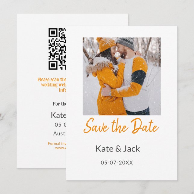 Modern boho save the date add QR name date orange  (Front/Back)