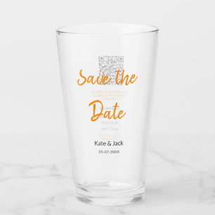 Modern boho save the date add QR name date orange  Glass