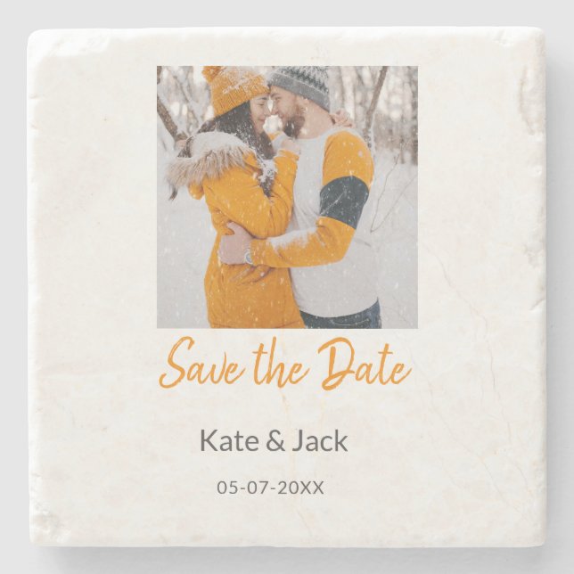 Modern boho save the date add QR name date orange  Stone Coaster (Front)