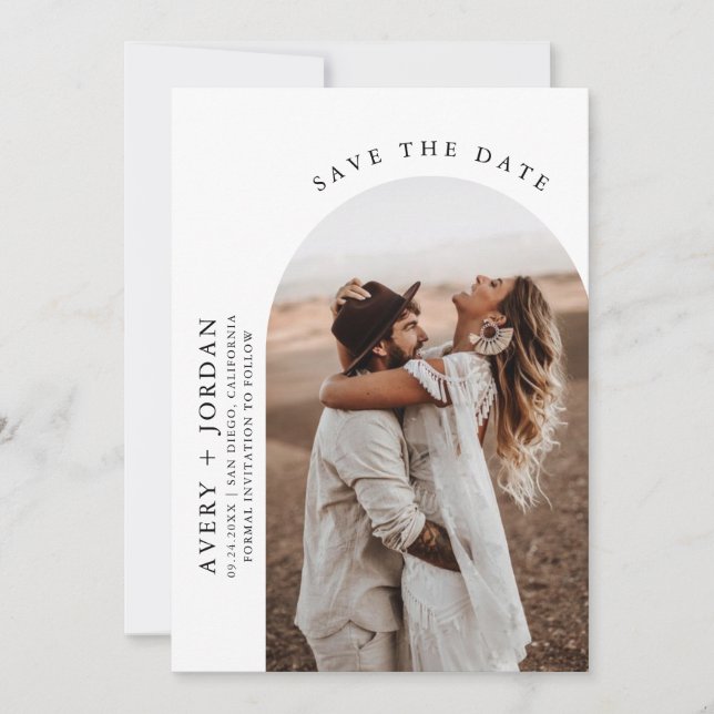 Modern Boho Save the Date | Photo Minimalist Cards (Front)