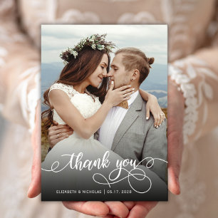 Modern Boho Script Photo Wedding Thank You Card