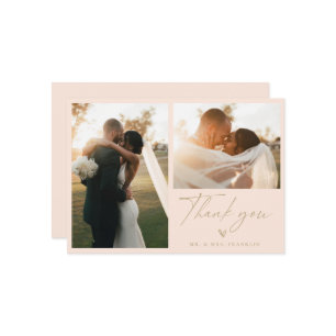 Modern Boho Script Wedding Photo Thank You Card