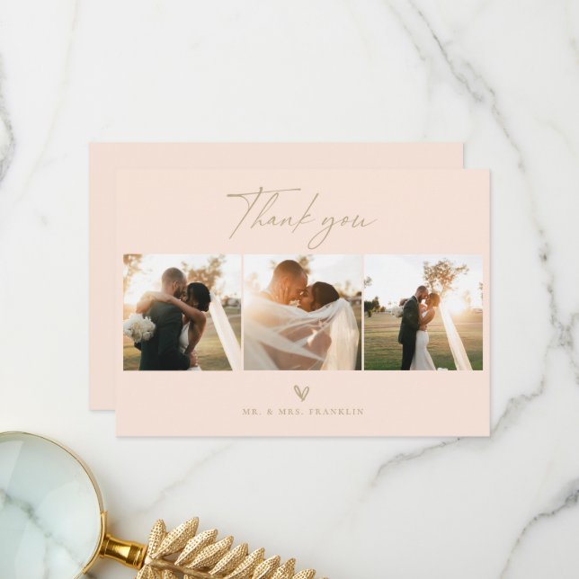 Modern Boho Script Wedding Photo Thank You Card (Front/Back In Situ)