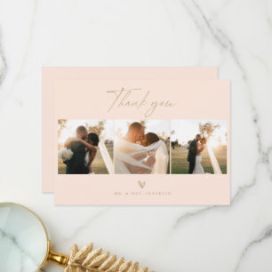 Modern Boho Script Wedding Photo Thank You Card